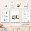Кран Экскаватор Трактор Грузовик Алфавит Цифры Плакаты и принты Холст Картина Скандинавское настенное искусство Картины Детская комната Домашний декор