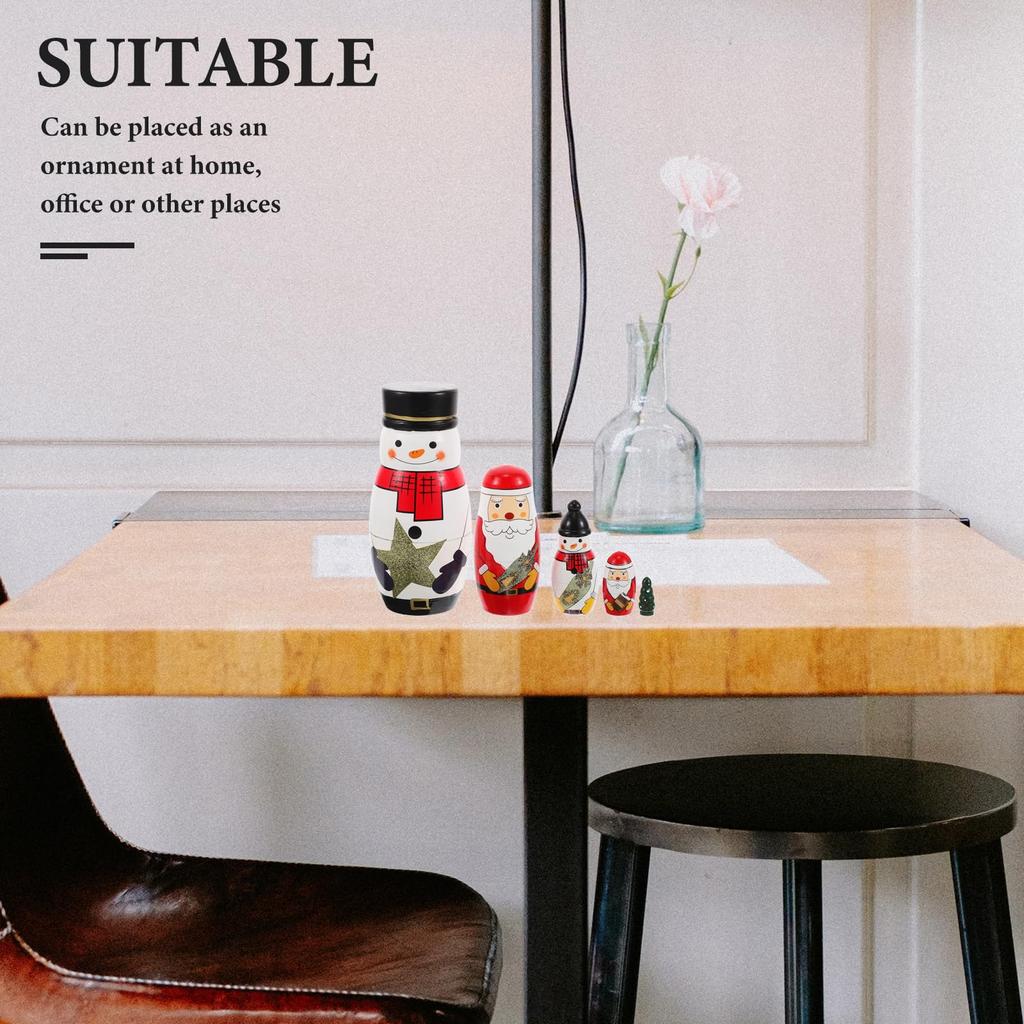 LIOOBO Матрёшки Русские куклы, Ручной работы Традиционные деревянные игрушки, Декоративные аксессуары, Рождество, Подарки на день рождения, Набор из 5 штук (Снеговик)