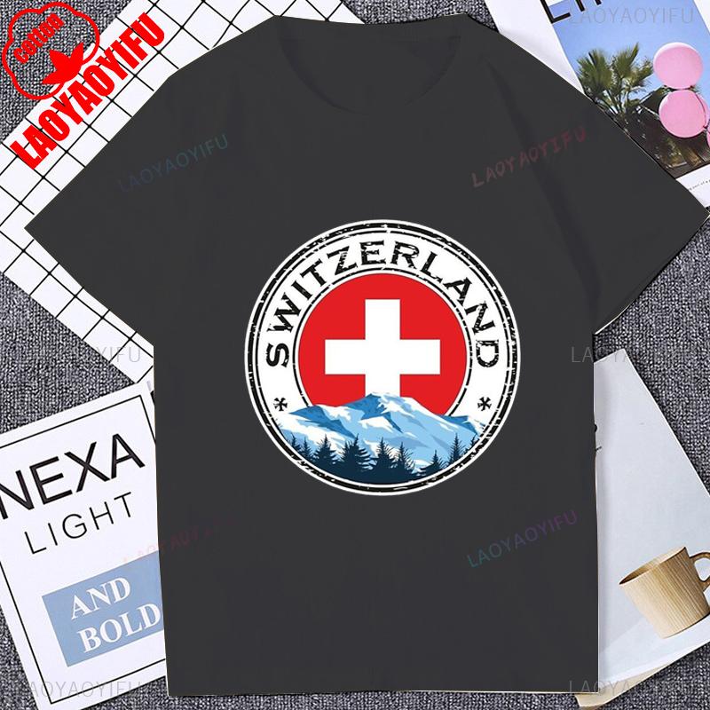 Switzer Switzerland Matterhorn Graphic T-shirt Summer Short Sleeve Fashion Casual Cotton Tshirt Hip Hop Streetwear Tee