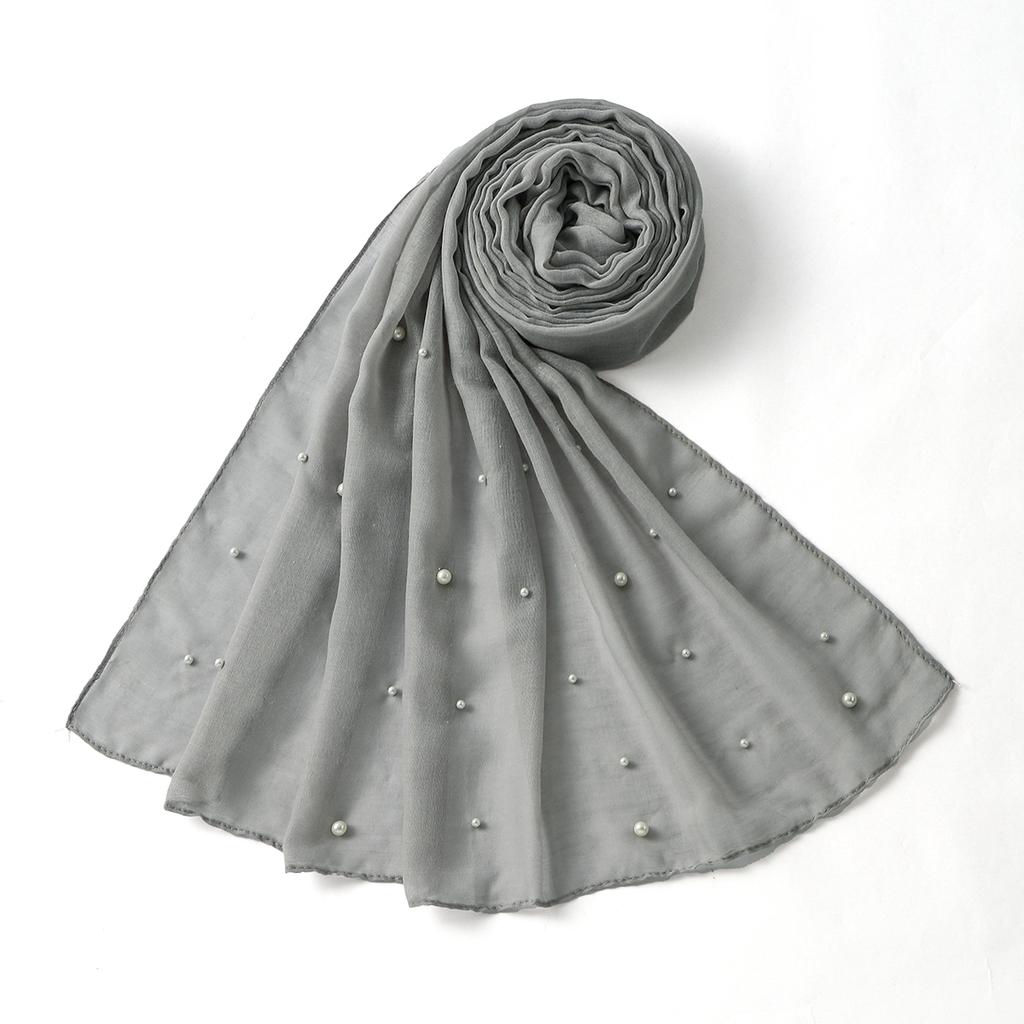 Pearls Tr Cotton Hijab Scarf Woman Muslim Hijabs Shawl Solid Color Headband Lady Fashion Long Wraps Female Turban Headscarf