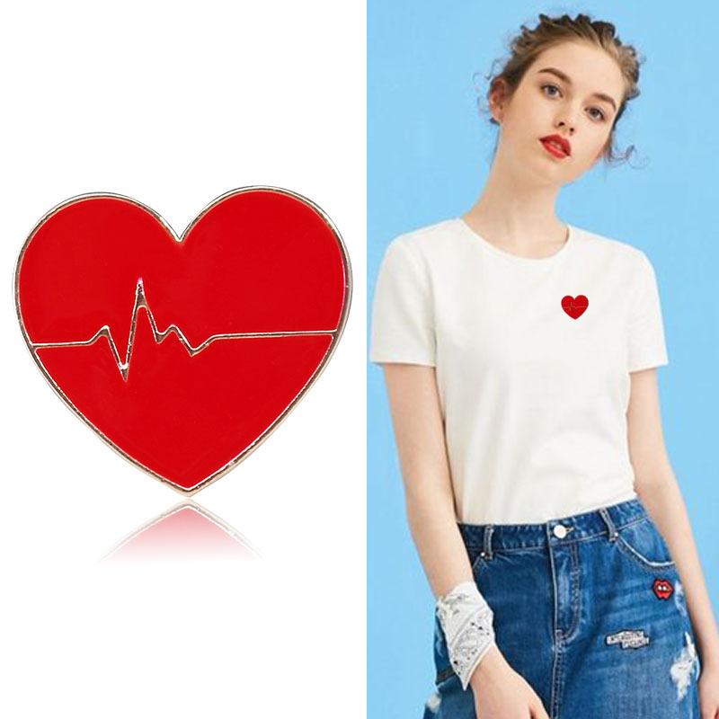 Creative Electrocardiogram Love Styling Brooch Simple Collar Pin Fixed Clothes Buckle Pin Anti-Light Accessories