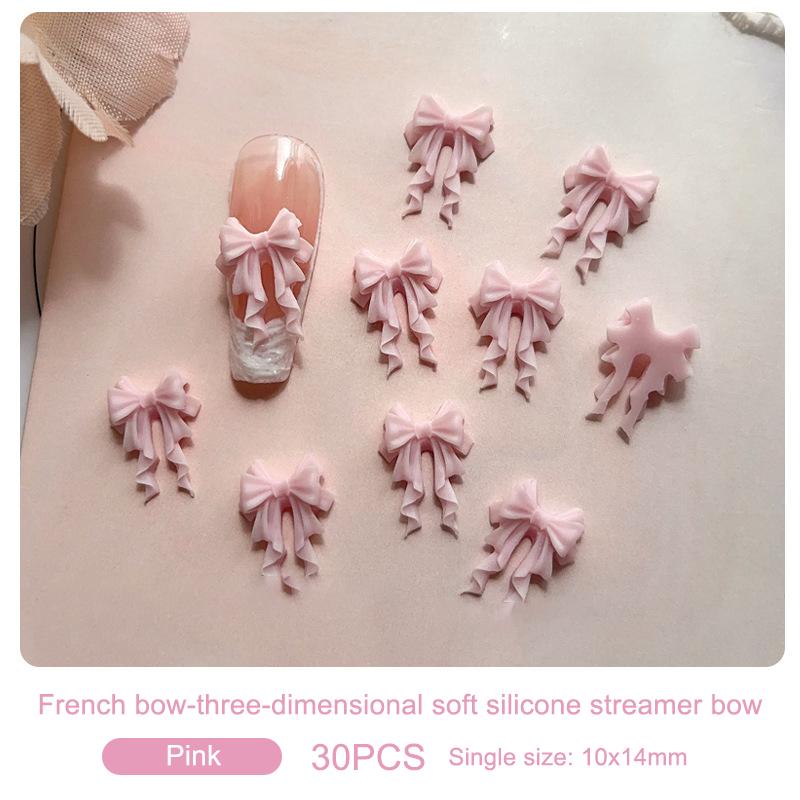 30 шт. красочные ленточные банты для ногтей, подвески, ленточные галстуки, детали для ногтей, смоляные 3D-украшения для ногтей, аксессуары Kawaii