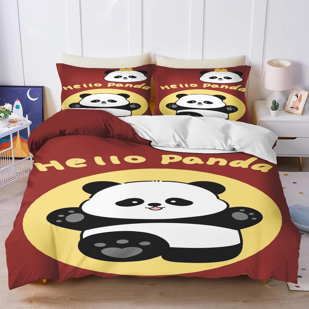 Panda Cute Printed Cartoon 3-Piece One Piece Bedding Set Comforte Luxus Exquisite Birthday Gift Polyester Home Decor Duvet Cover