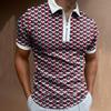 Men's Business Geometric Pattern Printed Fashion Zipper Short-sleeved POLO Shirt