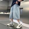 American style trendy denim shorts for boys in summer, lightweight five quarter pants, 2026 new mid to large size children's handsome pants