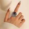 Vintage Ethnic Purple  Ring Ladies Carved Flower Fan Shaped Finger Rings