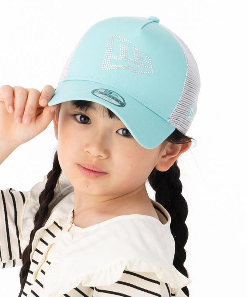 NEW ERA Cap Youth 9FORTY AFrame Trucker Blue Tint Blue Kids Rhinestone Flag Logo Snapback 15171646 Women's A-Frame
