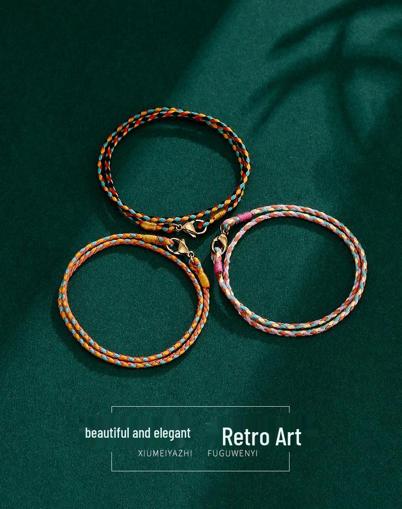 Плетеное колье ручной работы: Красочный мягкий веревочный шнурок и женская ключичная цепочка с подвеской