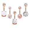 Exquisite Opal and Turquoise Belly Button Ring Set: Rose Gold with Zircon, 5-Piece Combination.