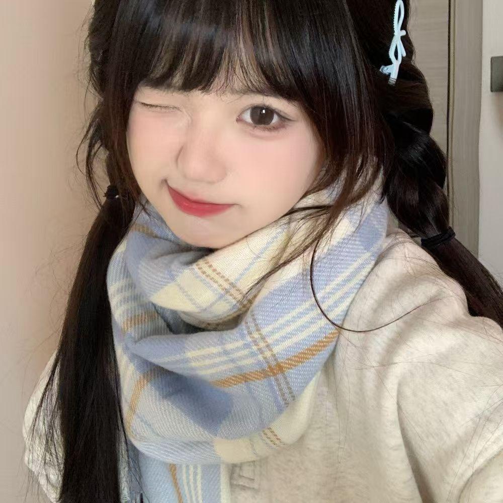 Thickened Knitted Plaid Scarf Korean Style Winter Cashmere Shawl Y2K Checkered Scarf  Unisex