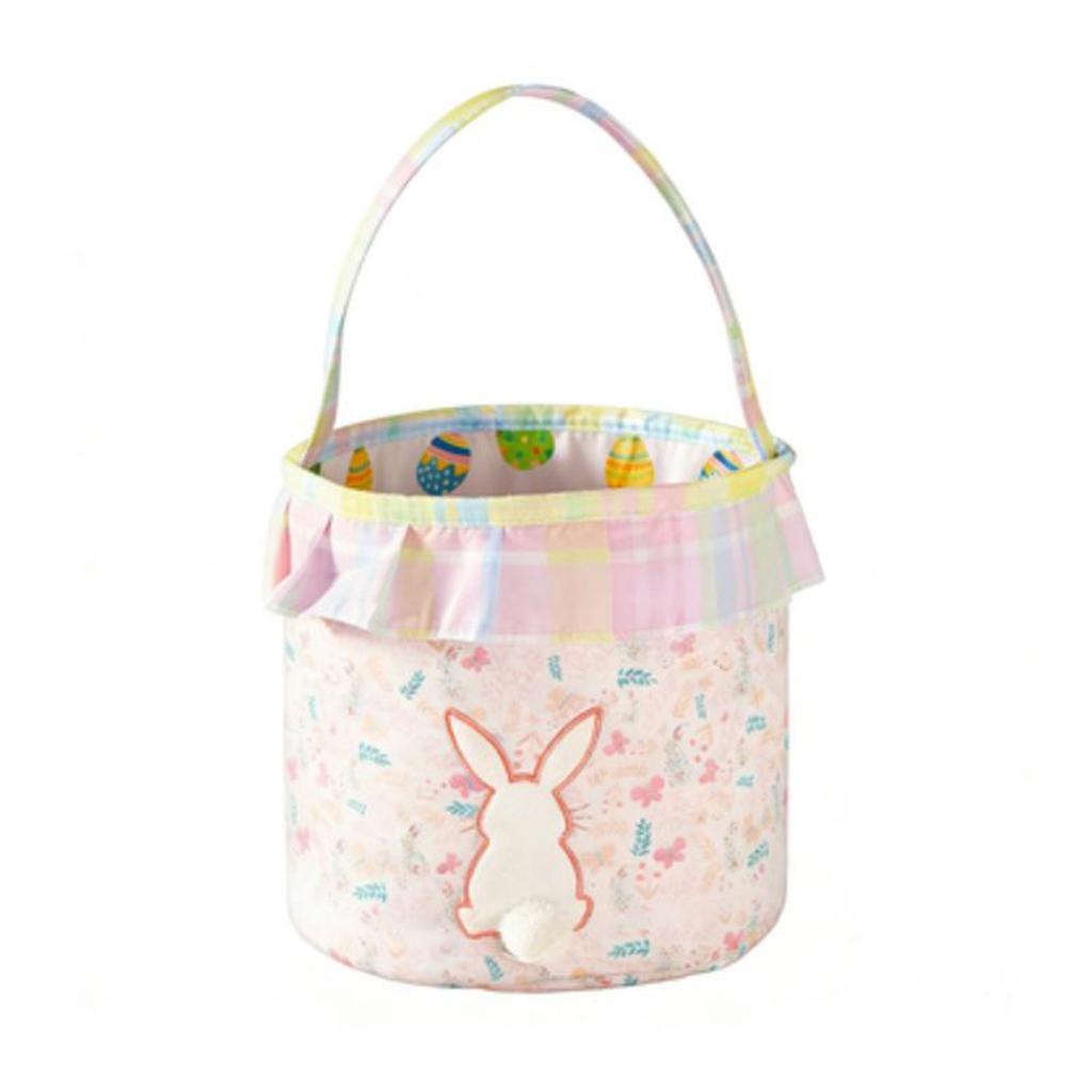 Floral Bunny Storage Bucket Reusable Decorative Egg Hunting Bags Rabbits Monogrammed Storage Bag for Newborn Baby Birthday Gifts