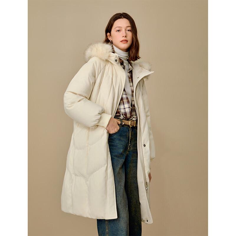 INMAN Women's Corduroy Hooded Down Jacket with Fur Collar