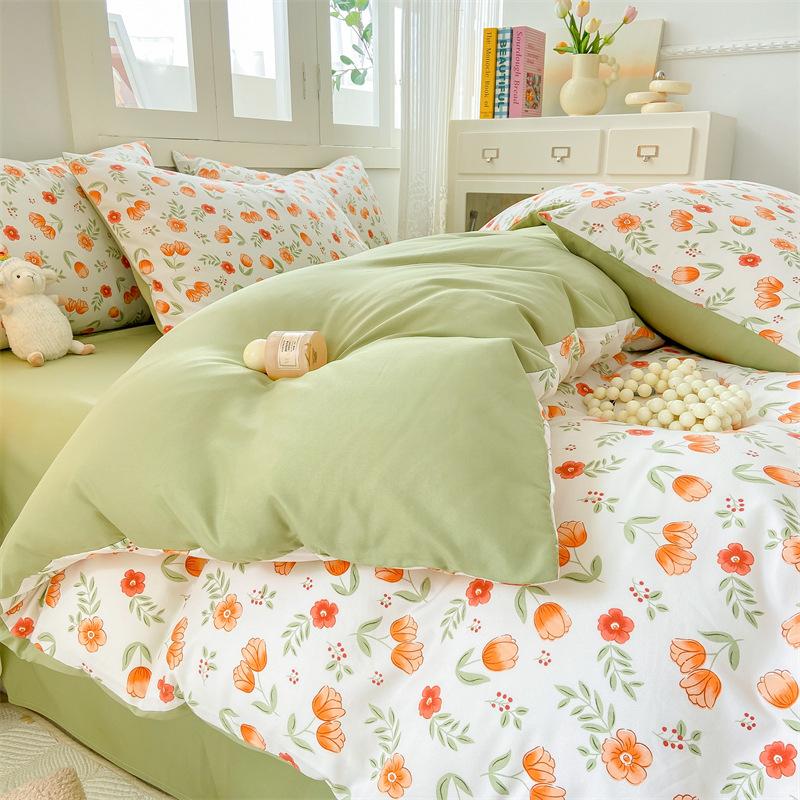 Комплект из 4 предметов класса А из 100% стираного хлопка, пододеяльник из полированного хлопка, шапка на односпальную кровать, студенческое общежитие, набор из трех 4 предметов