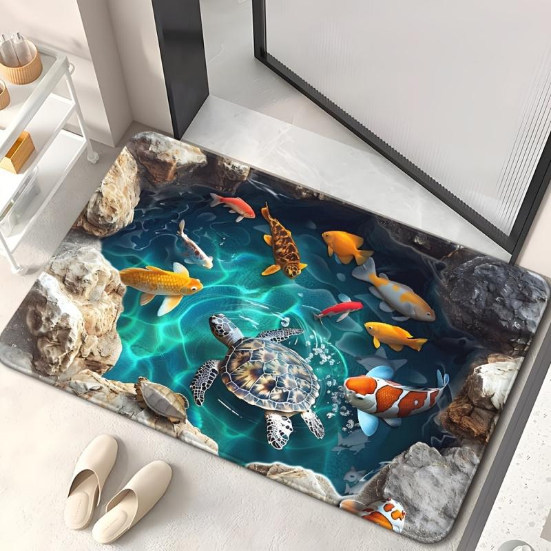 VIKAMA 3D Underwater World Doormat: Non-Slip, Noise-Reducing, Entryway Mat, Bathroom Rug, Home Furnishings