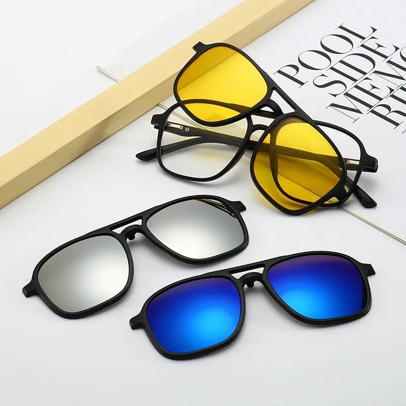New Mirror Magnetic Attraction Polarized Sunglasses 6 Iin 1 Clip Cycling Glasses Dazzling Polaroid Men Sunglasses Women
