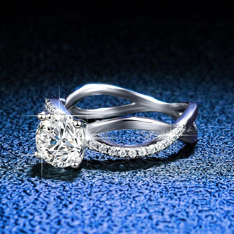 Bague Ringen Роскошные ювелирные изделия из стерлингового серебра 925 пробы, 1 карат, цвет D, кольцо с муассанитом и бриллиантом для свадьбы, полые кольца с четырьмя когтями и крестом
