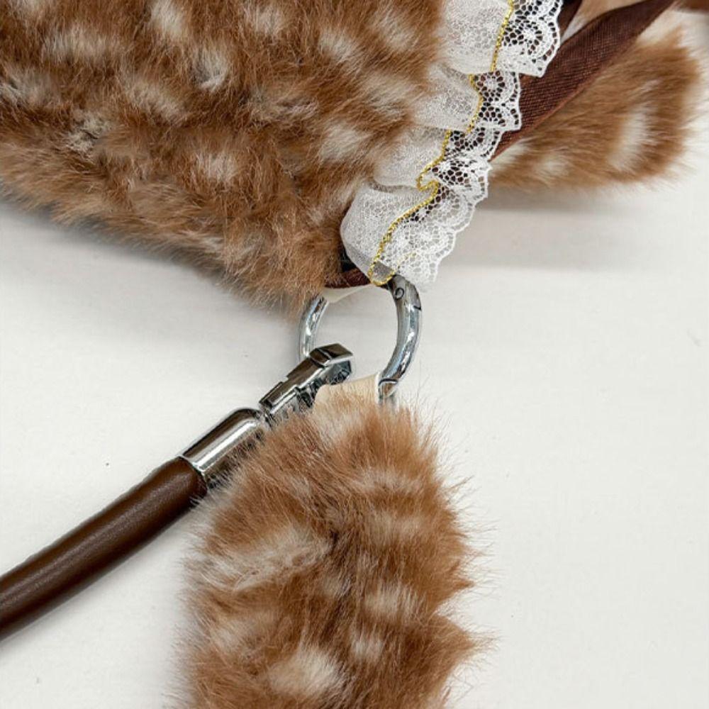 Y2k Plush Crossbody Bag Bow Furry Handbag Thickened Deer Spotted Plush Shoulder Bag Students