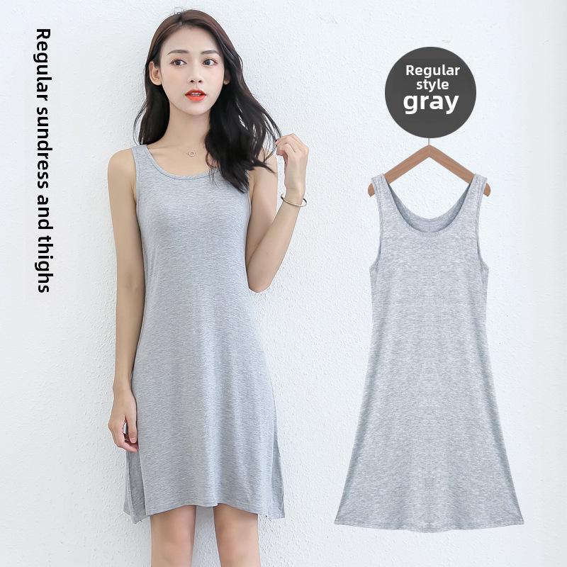 Women's Spring & Summer Loose Sleeveless Modal Skirt with Inner Petticoat - Large Size All-Match Dress