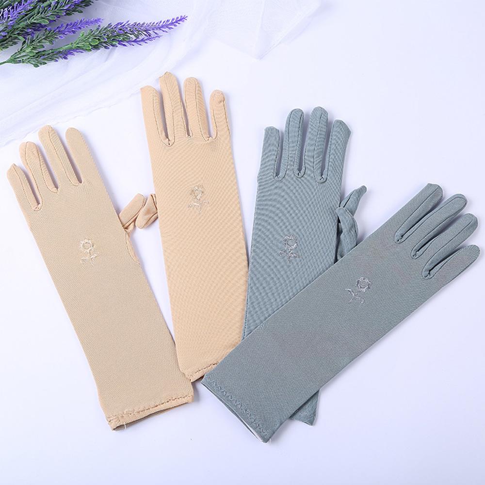 Summer Embroidered Breathable Stretch Anti-slip Sunscreen Gloves Mittens Driving Glove Anti UV