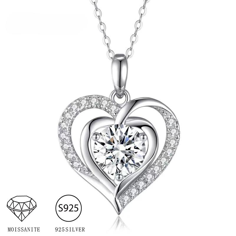 S925 Sterling Silver Moissanite 3 Carat Heart-to-Heart Necklace Clavicle Chain Fashion Niche Design Sense for Girlfriend