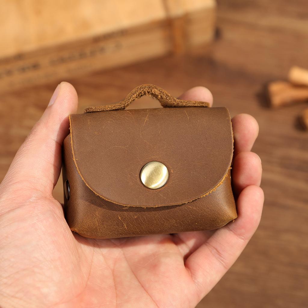 Head Layer Cowhide Coin Bag Mini Earphone Bag Genuine Leather Small Money Bag Small Storage Bag Coin Purse