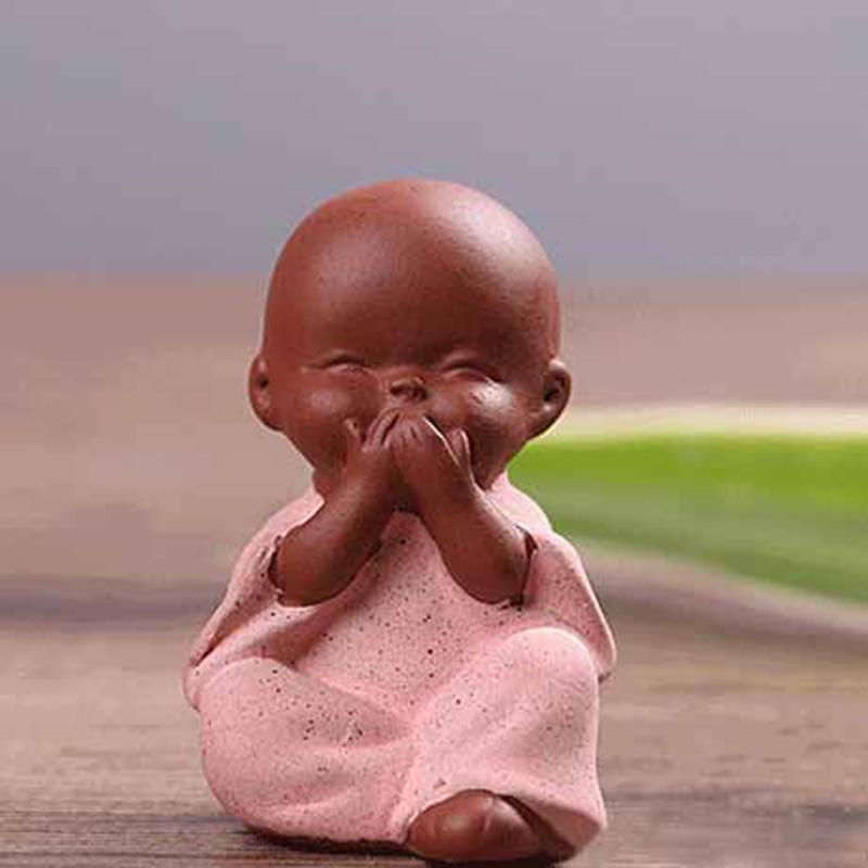 Small Buddha Statue Monk Purple Clay Tea Pet Figurine Crafts