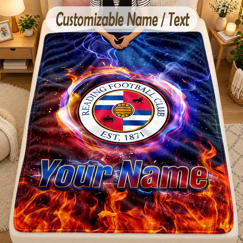 Flannel BlanketReading FC Custom Name Text Personalized Soft Warm Throw Blanket Home Decor Gift