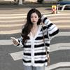 Черно-белый полосатый норковый плюшевый свитер, женский осенне-зимний свободный кардиган с v-образным вырезом, маленький ароматный вязаный женский топ