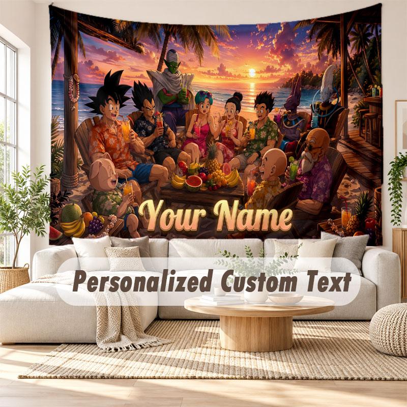 Custom Name Wall Hanging Tapestry,Dragon Ball Decorative Backdrop Tapestry For Dorm Home