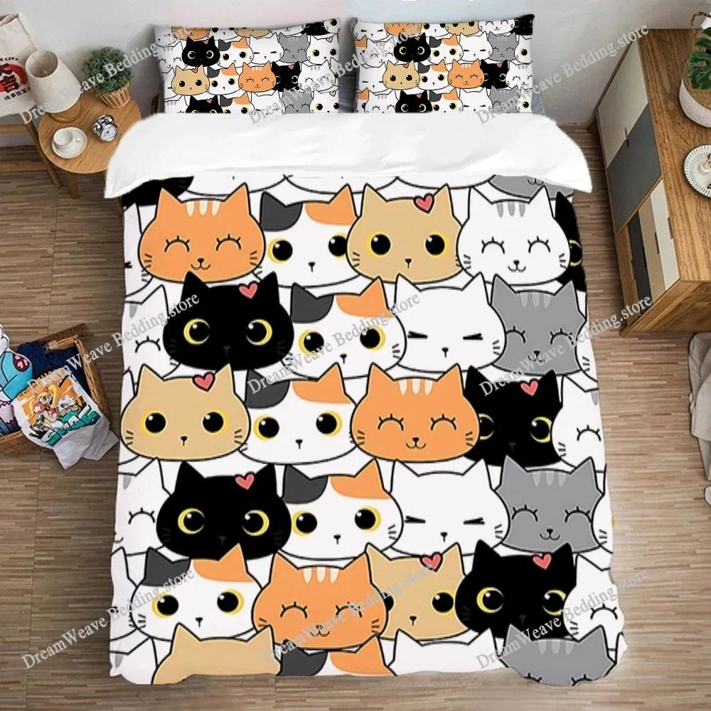 FUN Много котиков Милый комплект постельного белья Пододеяльник 3D Постельное белье Модный дизайн Декор Комплект пододеяльника King Комплект для двуспальной кровати Постельное белье9639