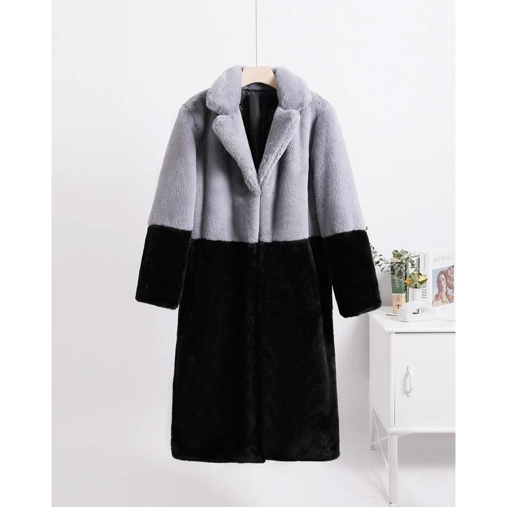 Winter Women High Quality Faux Rabbit Luxury Long Fur Coat Lapel OverCoat Thick Warm Female Plush Jacket Large Size 5XL