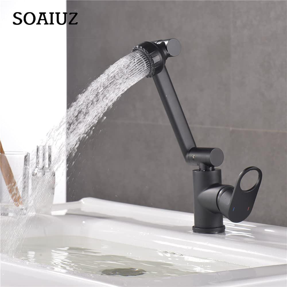 Bathroom  Vanity Basin Sink One Hole Single Handle Faucet Dual Function with Adjustable Spout Arm Mixer Tap Black