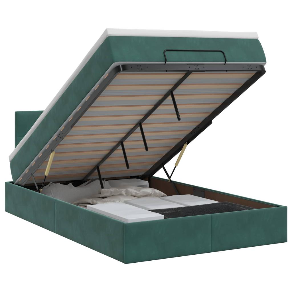 Ottoman Bed with Mattress Dark Green 120 x 190 cm Velvet