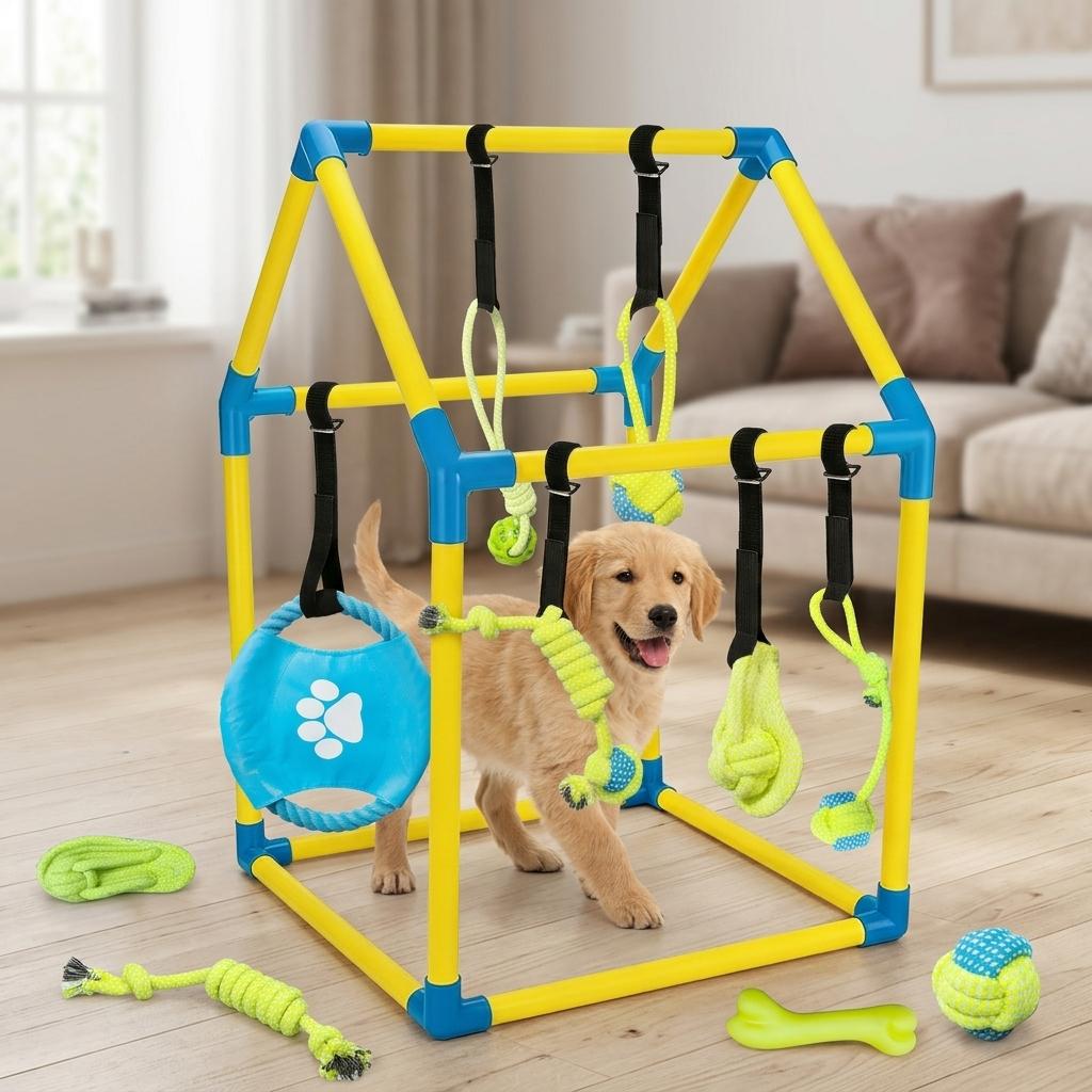 PVC Modular Dog Gym Frame With Hanging Toy Bracket For Small Medium Dogs