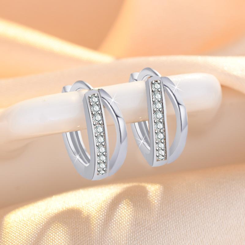 Серьги из серебра 925 пробы с фианитами Zircon для женщин, модные, роскошные, геометрические, с двойным кругом, серьги-подвески, для вечеринки, тонкие ювелирные изделия
