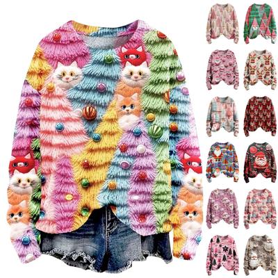 Рождественские толстовки для женщин Вязаный свитер Милая рубашка Осенний свитер с круглым вырезом Топы