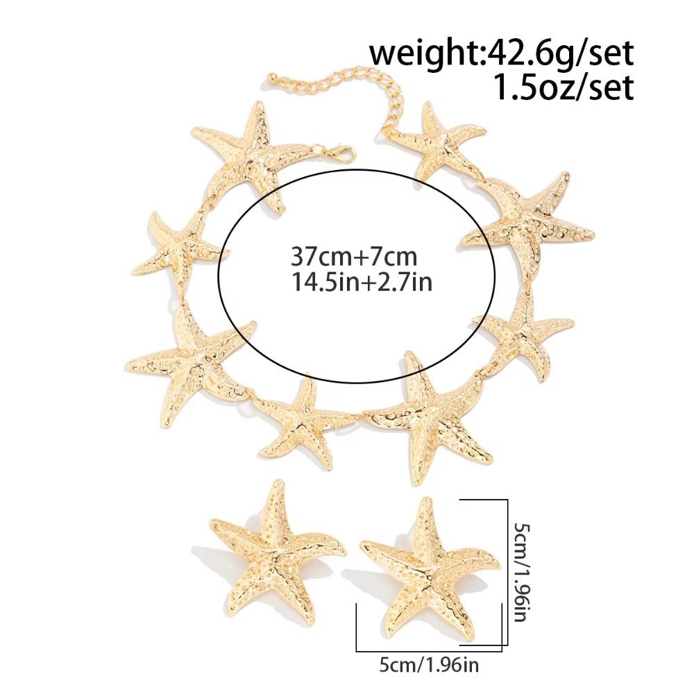 Punk Big Starfish Star Pendant Metal Stud Earrings Fashion Choker Necklace  for Women Gift
