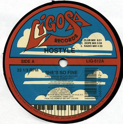 12-дюймовая пластинка HOSTYLE - She's So Fine / Keep On Movin' LIG512 Ligosa Records 1989 США Рэп и хип-хоп/R&B Б/У