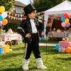 Yousheng Musician Halloween Costume Set for Kids, Black Sequin Jacket, Trousers, Hat, Gloves, 80s 90s Retro Stage Outfits for Disco Party, Fancy Dress