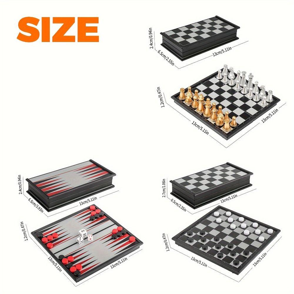 Gold Silver Mini Chess Set Magnetic Pieces Folding Chess Pocket Size Board Game Kids Educational