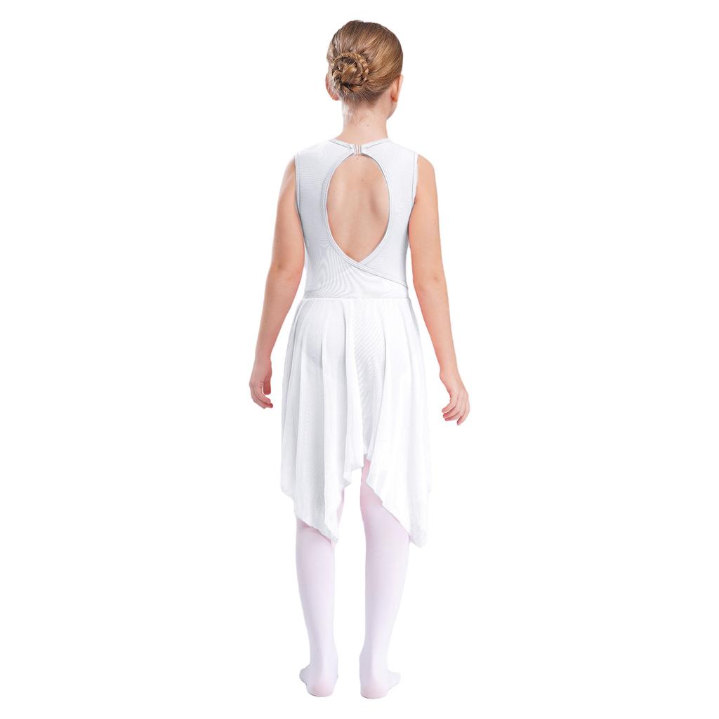 Girls Sleeveless Spandex Mesh Criss Cross Hollow Backless Dance Dress