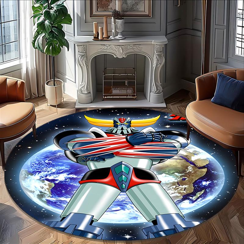 1pc UFO Robot Grendizer2 Print Round Carpet Chair Round Carpet Suitable for Bedroom Living Room Home Decorative Carpet