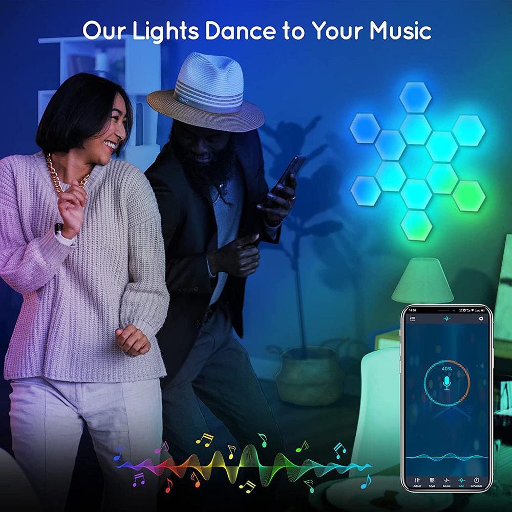 Умные светодиодные шестиугольные светильники RGBIC Настенные бра Музыкальная синхронизация Игровой светильник с пультом дистанционного управления