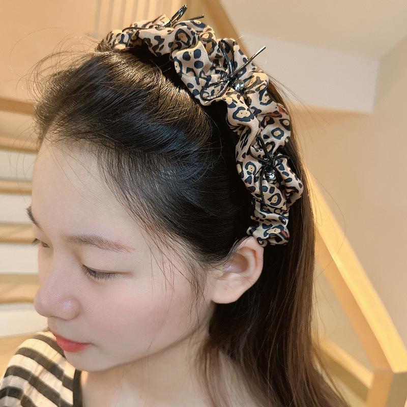 Корейские ретро-аксессуары для волос с леопардовым принтом: Высококачественный бант, ромбовидная заколка, повязка на голову и зажим для волос