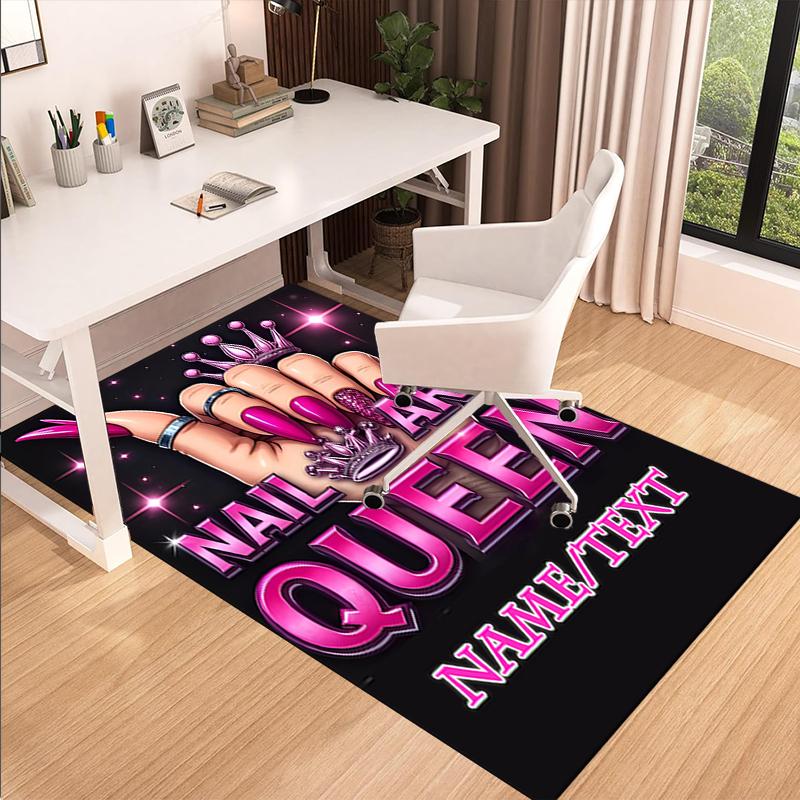 1PC Custom Name Nail Art Queen Shine Theme Floor Mat Ideal for Living Room, Game Rooms, Office, Bedroom,Floor Mat Playful Design