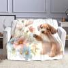 Puppy with Pastel Flowers Patterned flannel blanket perfect for the bedroom living room, sofa, or a little nap