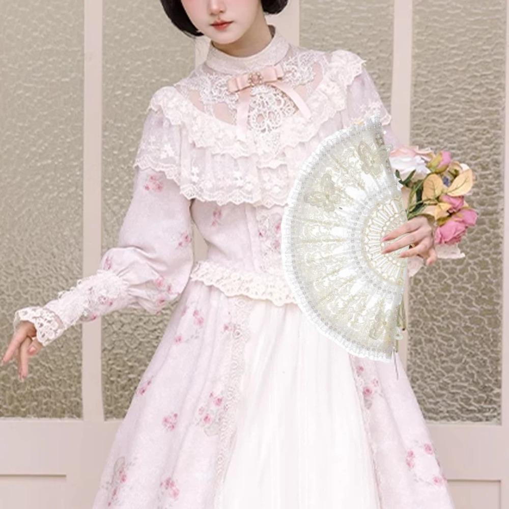 Белый кружевной складной веер в стиле ретро, придворный стиль, свадебный ручной веер, украшение для дома, кружевной ручной веер в стиле Лолиты, подарок