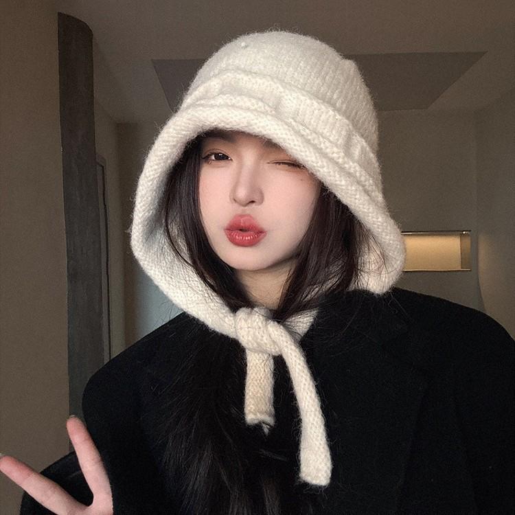 Autumn and winter balaclava hat women's warm knitted hat, ear protection, cycling wool hat, cold-proof balaclava hat