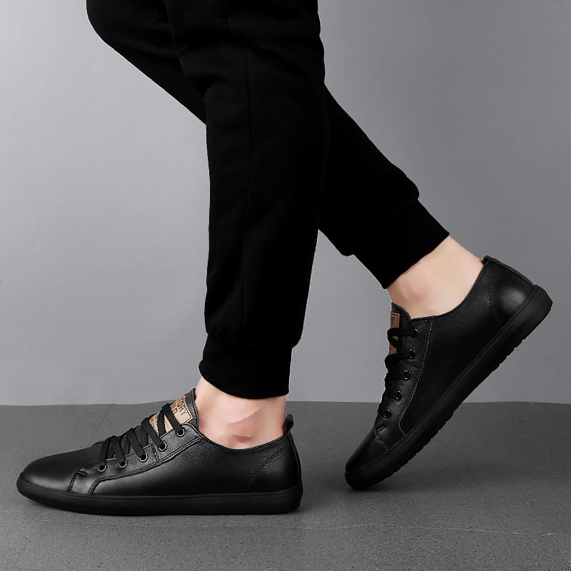 Popular Small White Shoes Fashion Men's Shoes Full Leather Low Top Board Shoes Tread Flat Casual Shoes