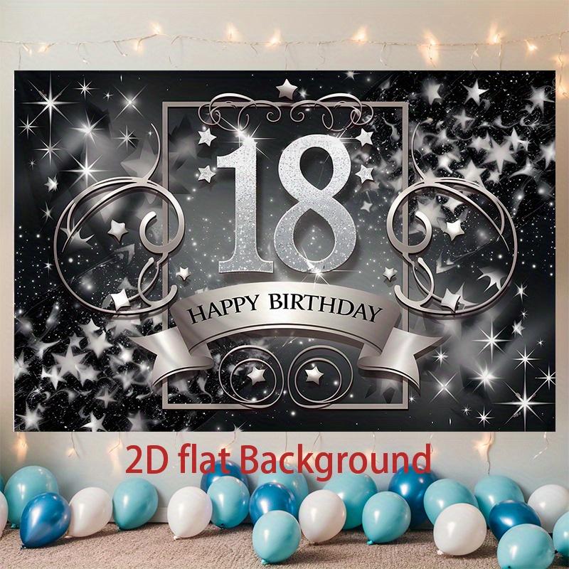 Black Golden 18th Birthday Party Banner, Glitter Number 18 Polyester Backdrop for Home